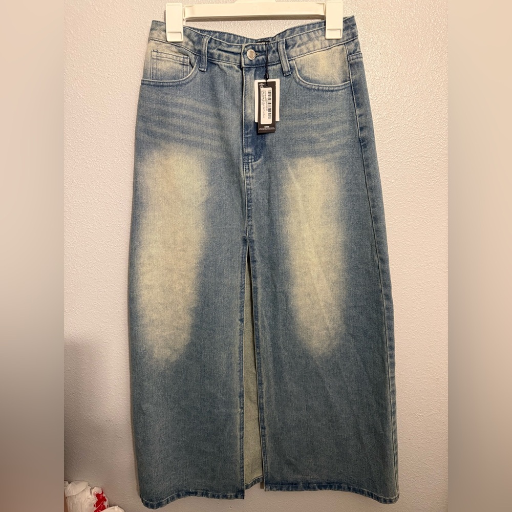 New Pretty Little Thing Blue Denim Maxi Skirt 8